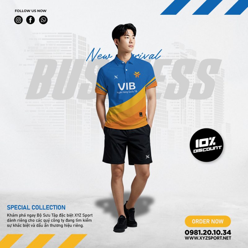 Mẫu Áo Polo Công Ty VIB Thiết Kế Màu Xanh Bích