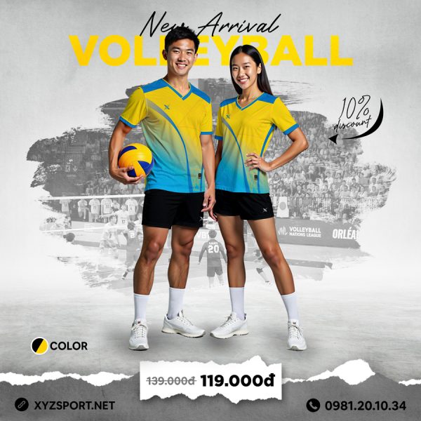 Đồ Thể Thao Bóng Chuyền Thiết Kế Mã BCX-107 Màu Vàng