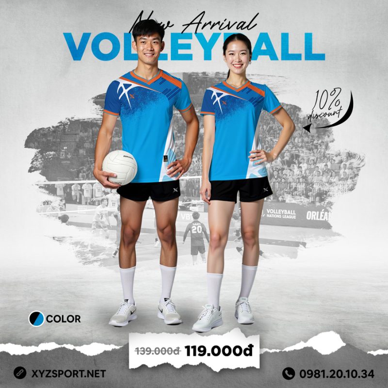 Mẫu Áo Bóng Chuyền Thiết Kế Mã BCX-11 Màu Xanh Ya