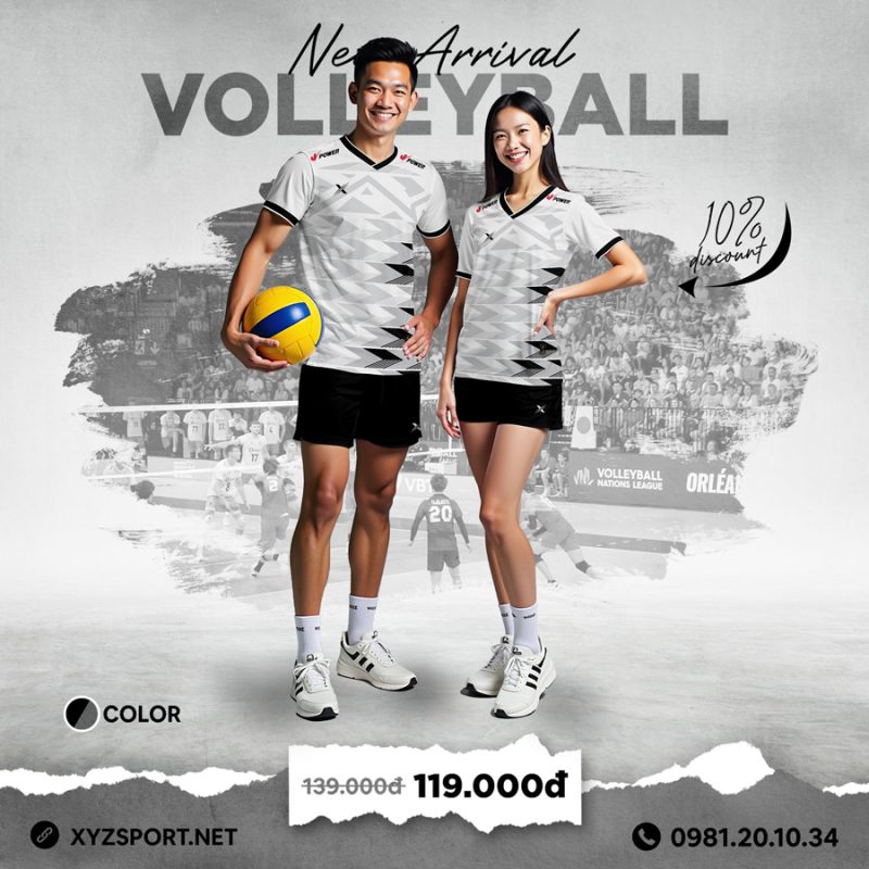 Đồ Thể Thao Bóng Chuyền Thiết Kế Mã BCX-13 Màu Trắng