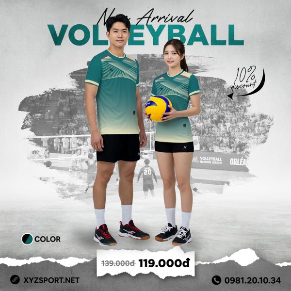 Mẫu Áo Bóng Chuyền Thiết Kế Mã BCX-24 Màu Xanh Real