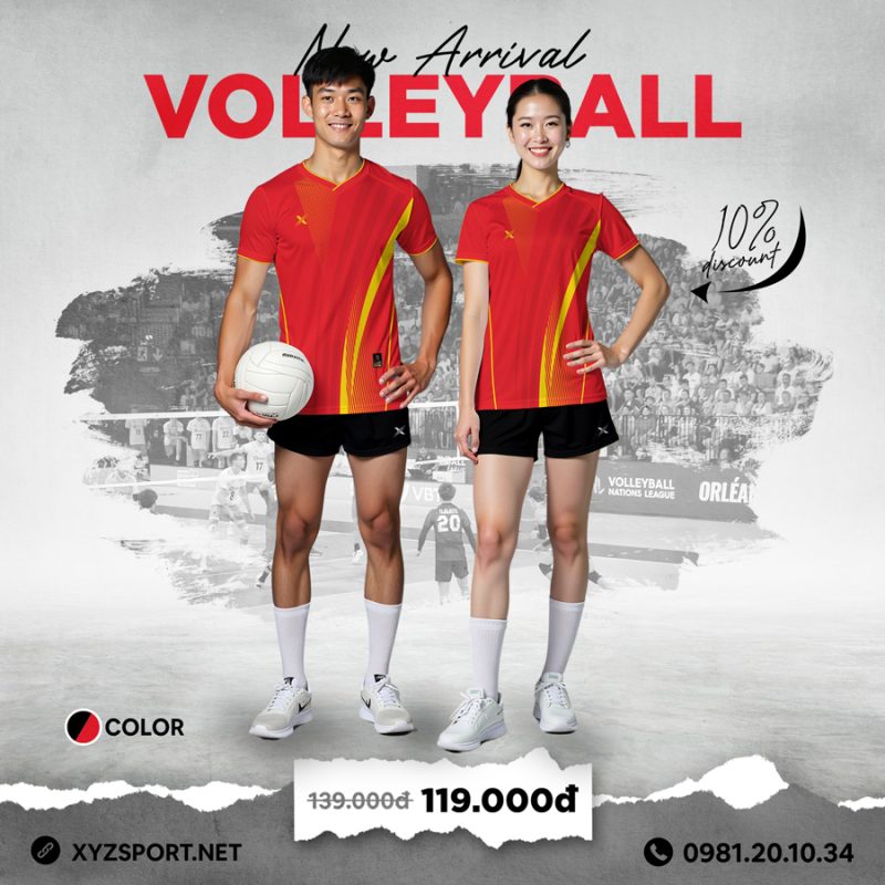 Đồ Thể Thao Bóng Chuyền Thiết Kế Mã BCX-33 Màu Đỏ