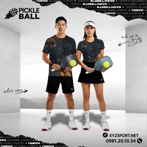 Quần Áo Thể Thao Pickleball Chuyên Biệt Màu Đen PKX-39 Với Họa Tiết Cam Cá Tính