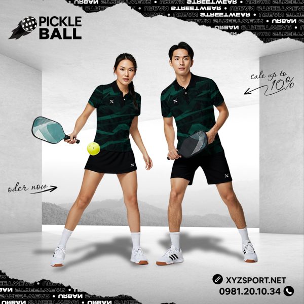 Bộ Trang Phục Pickleball Nam Nữ Mã PKX-59 – Tông Đen Phối Xanh Ve Chai Năng Động
