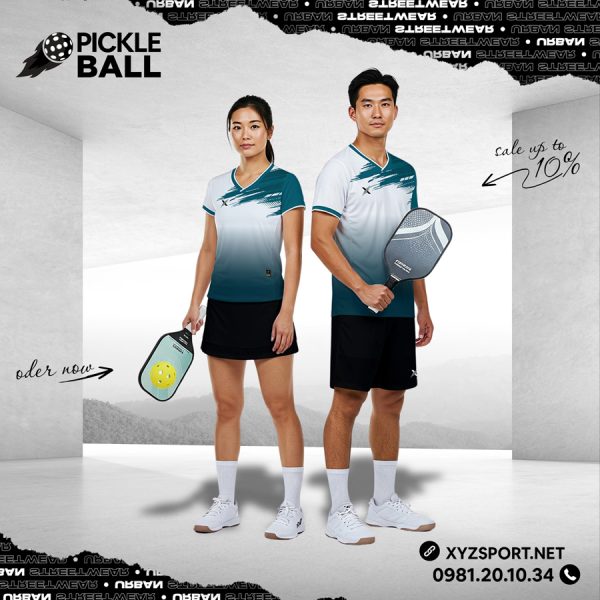 Đồng Phục Pickleball Phối Màu Trắng Xanh Mã PKX-46