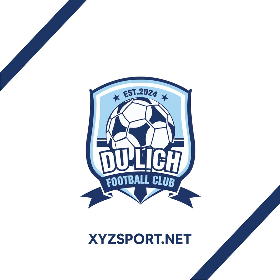 Logo CLB bóng đá Du Lịch với tông màu xanh dương và trắng chủ đạo, thiết kế năng động và chuyên nghiệp
