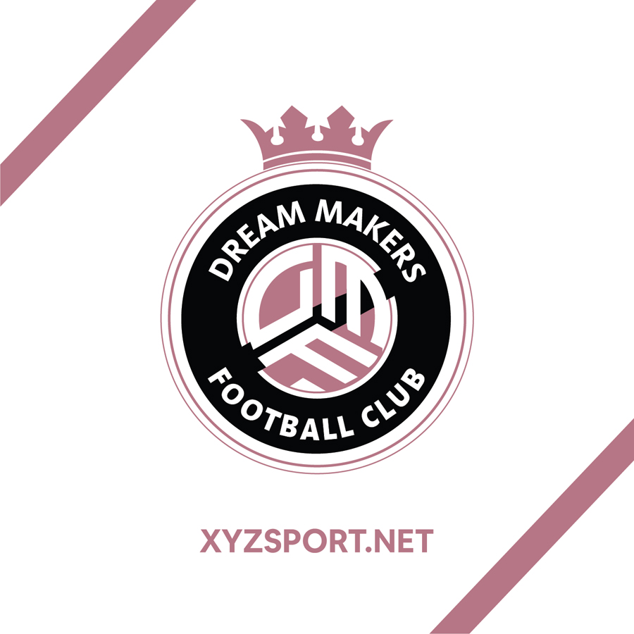 Logo Dream Makers Football Club tông hồng đất hiện đại và sắc đen trắng nổi bật
