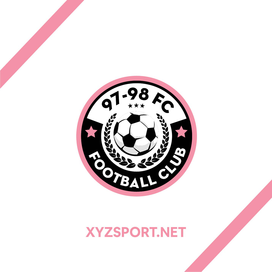 Logo CLB Bóng Đá 97-98 FC màu hồng pastel hiện đại, thiết kế thể thao độc đáo