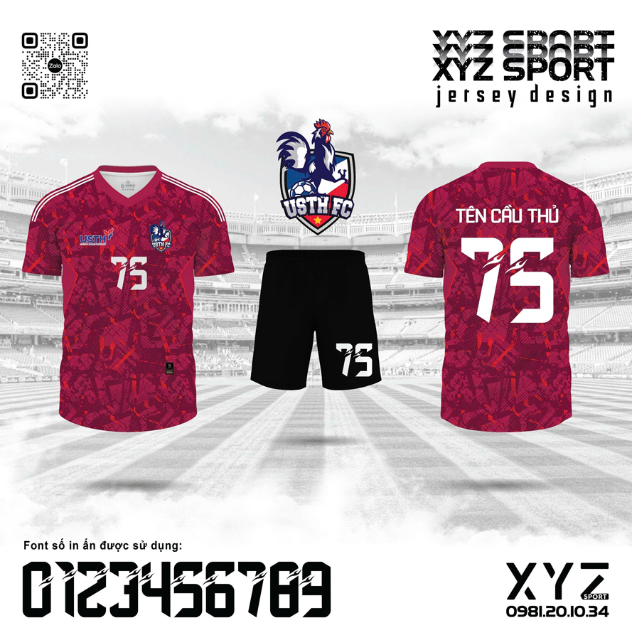 Áo USTH FC đỏ đô thiết kế họa tiết urban hiện đại - XYZ Sport