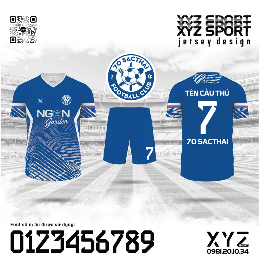 Áo đấu CLB 70 Sách Thái màu xanh dương thiết kế bởi XYZ Sport