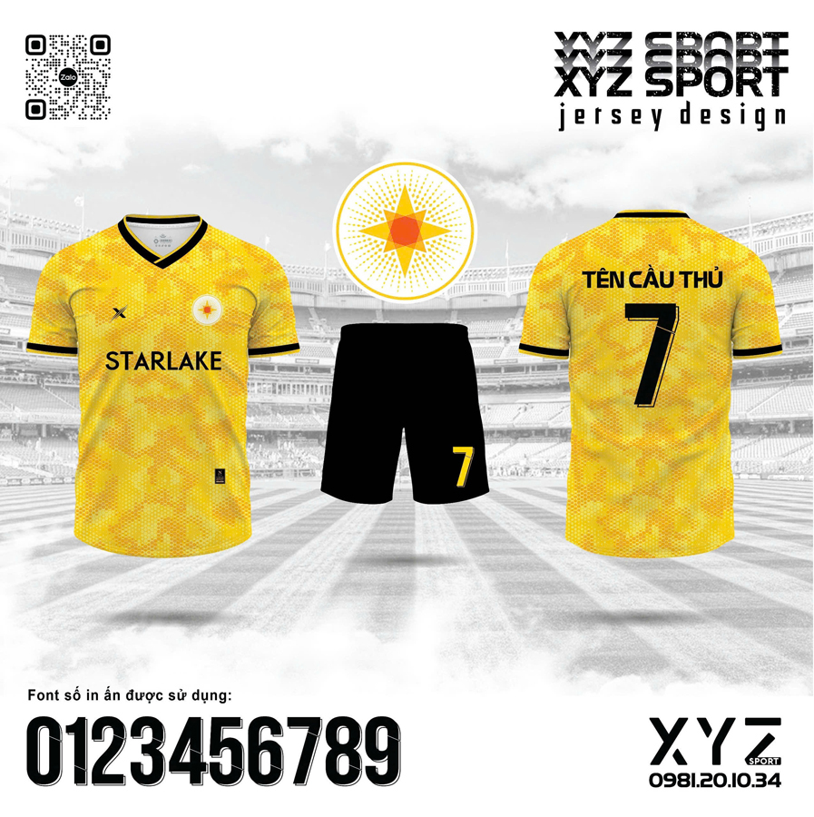 Bộ quần áo thể thao XYZ Sport màu vàng tươi phối đen, họa tiết mosaic cá tính