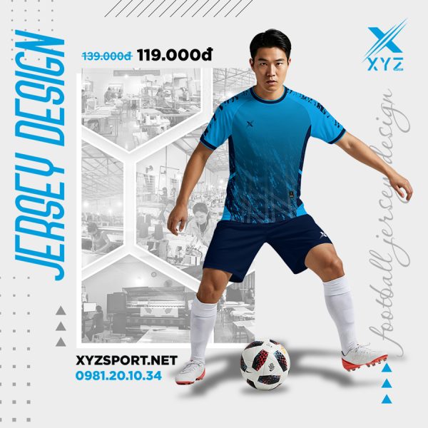 Áo Bóng Đá XYZ Xanh Bích Phối Tím Than – Thiết Kế Pixel Hiện Đại
