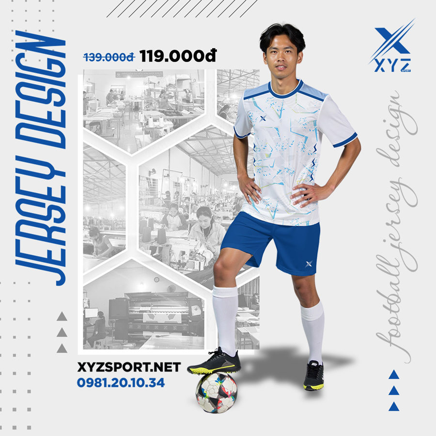 Bộ thể thao XYZ trắng – xanh bích