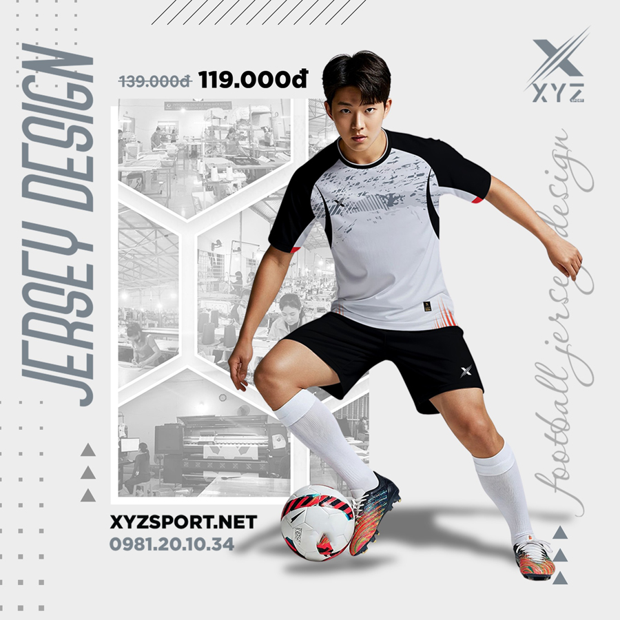 Áo bóng đá XYZ Sport xám đen đỏ