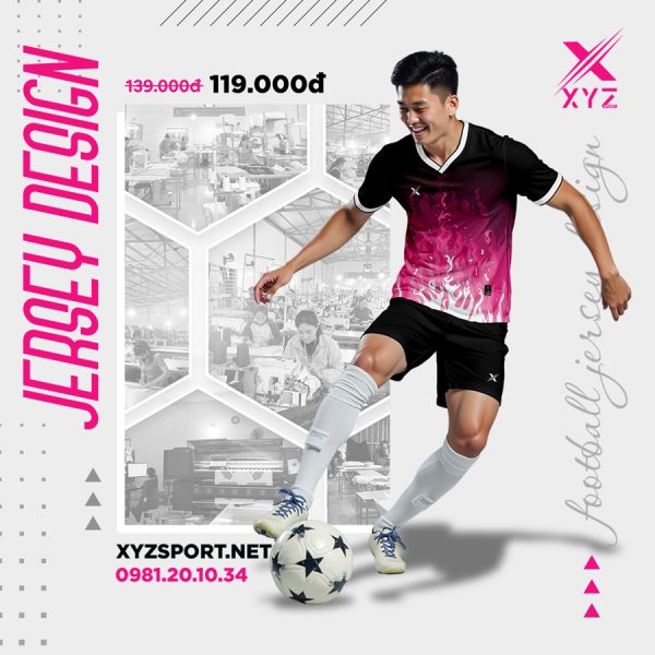 Quần Áo Bóng Đá Thiết Kế Màu Đen Phối Hồng Cá Tính Từ XYZ Sport