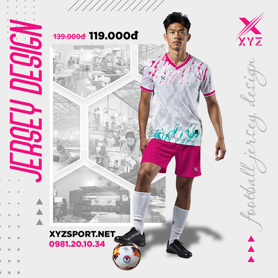 Áo thể thao trắng phối hồng cánh sen – XYZ Sport