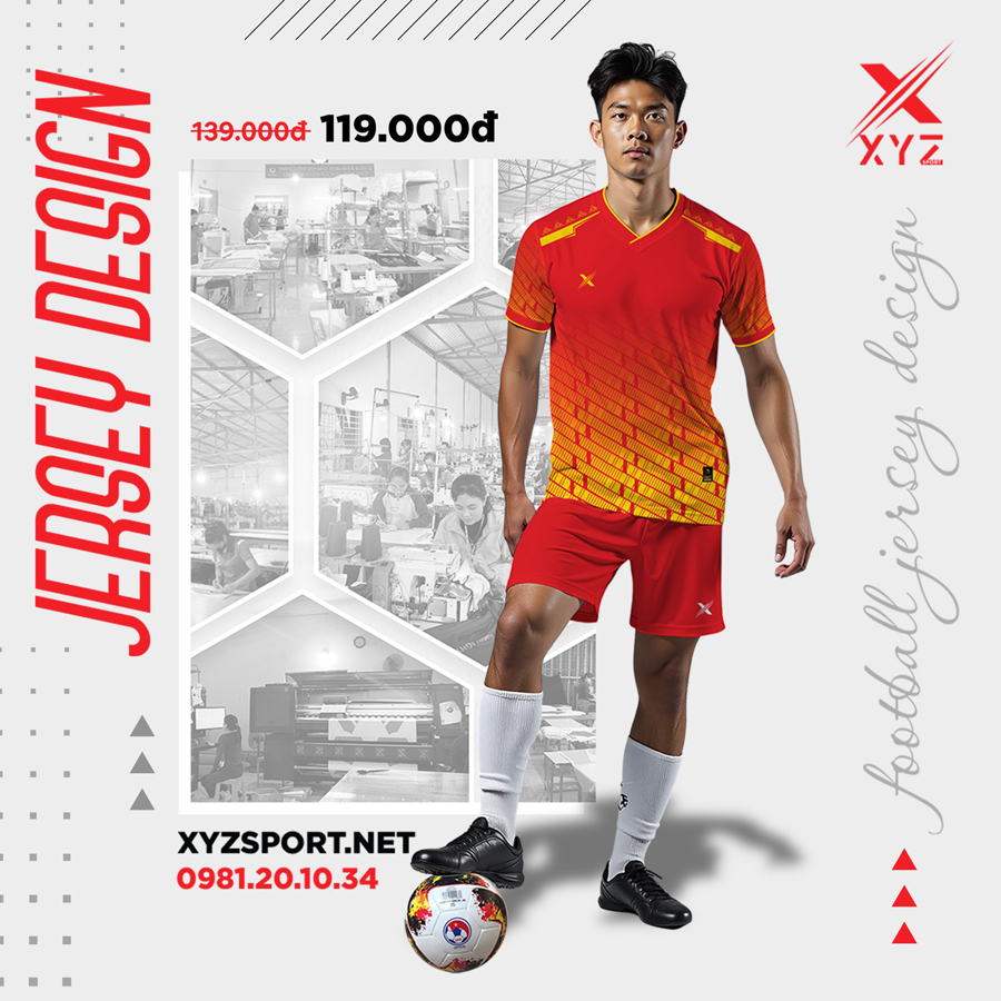Áo Bóng Đá XYZ Đỏ Vàng – Hot Trend Năng Động