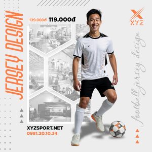 Thiết Kế Mẫu Áo Bóng Đá XYZ Sport Màu Trắng Đen – Thiết Kế Slim-fit Năng Động