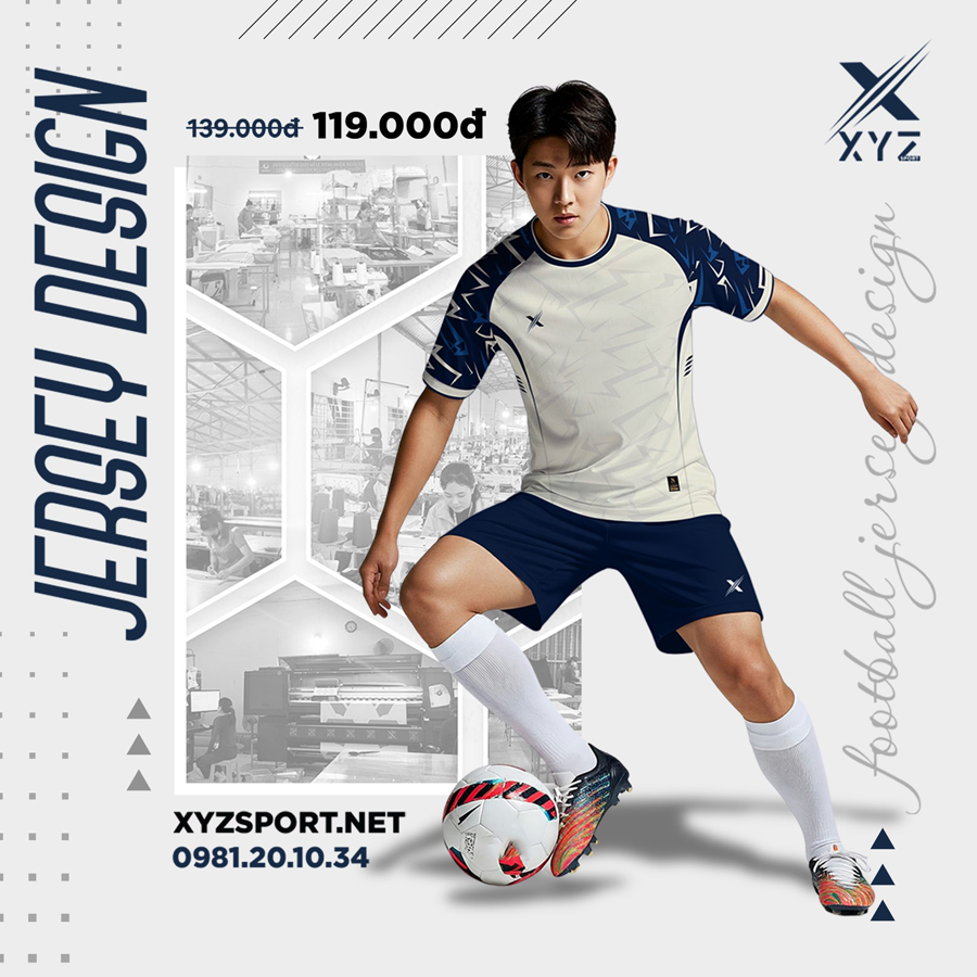 Áo đấu thể thao XYZ - Tím Than & Kem