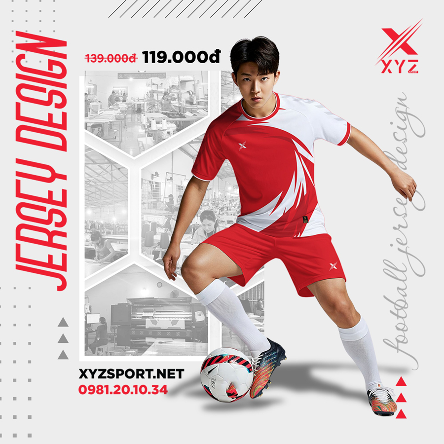 Áo Đấu Bóng Đá XYZ Đỏ Trắng 2025