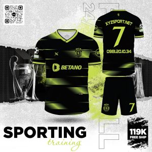Áo Đấu Sporting Training Màu Đen Phối Xanh Neon