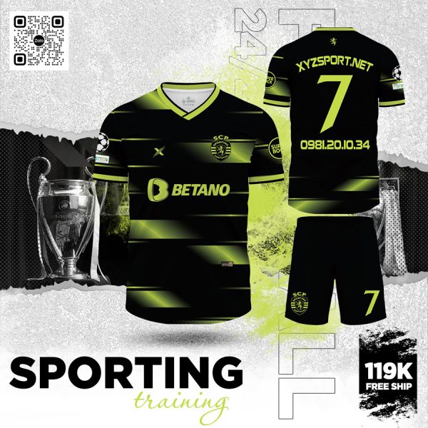 Áo Đấu Sporting Training Màu Đen Phối Xanh Neon