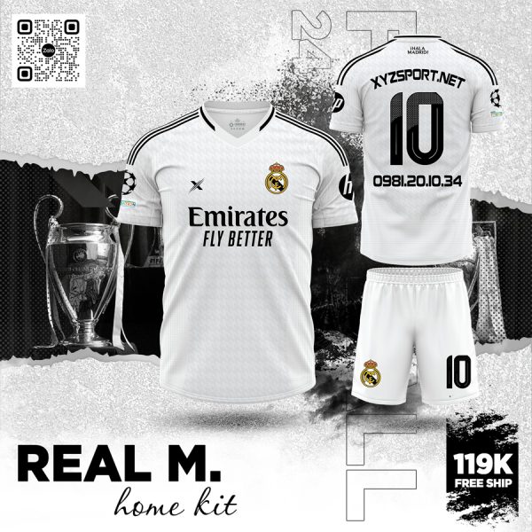 Mẫu Áo Đá Banh Real Madrid Sân Nhà Màu Trắng