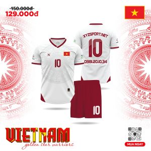 Bộ Quần Áo Bóng Đá HA PRO XYZ Vietnam Màu Trắng – Tinh Thần Chiến Binh Sao Vàng