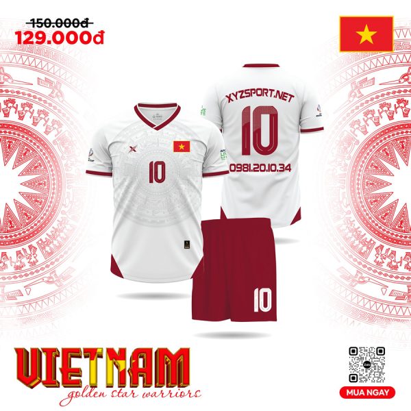 Bộ Quần Áo Bóng Đá HA PRO XYZ Vietnam Màu Trắng – Tinh Thần Chiến Binh Sao Vàng