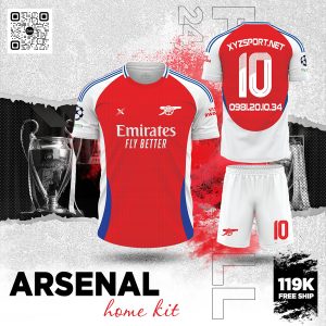 Bộ Quần Áo Bóng Đá Arsenal Home Kit 2025 - Màu Đỏ Truyền Thống