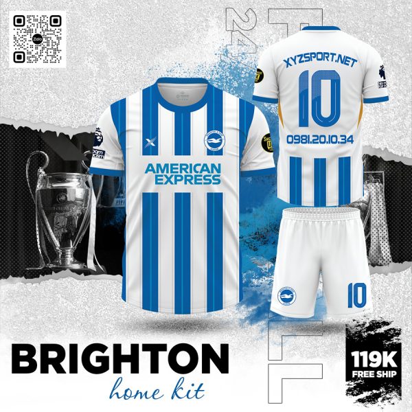 Áo Đấu Brighton Home Kit 2024 Màu Trắng Cổ Điển