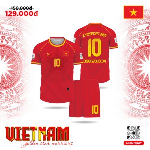 Áo Bóng Đá Đội Tuyển Việt Nam Màu Đỏ Rực Phối Vàng - Họa Tiết Trống Đồng