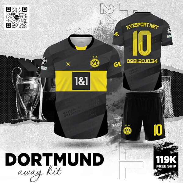 Áo Đấu Dortmund Away Kit - Xám Huyền Bí Phối Vàng Nổi Bật