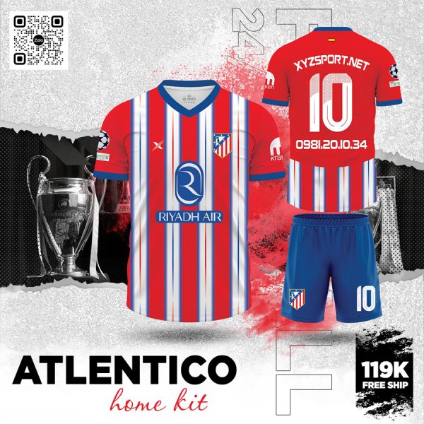 Áo Bóng Đá Atlentico Home Kit 2024 Màu Đỏ Thanh Lịch Và Mạnh Mẽ