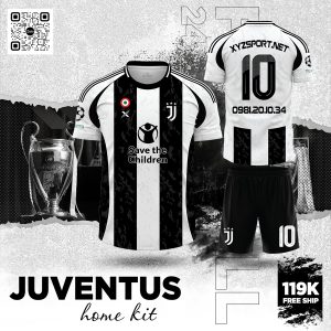 Bộ Quần Áo Bóng Đá Juventus Sân Nhà Màu Đen Trắng Sang Trọng