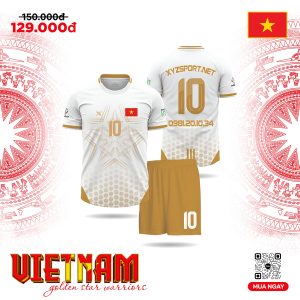 Áo Đấu Bóng Đá Màu Trắng Phối Vàng Đồng – Tinh Thần Chiến Binh Sao Vàng