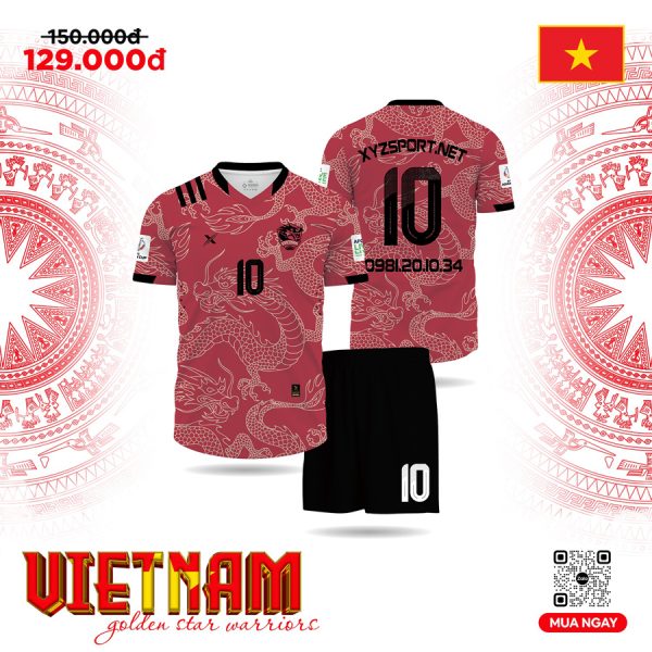 Áo Bóng Đá Đội Tuyển Việt Nam Golden Star Warriors Màu Đỏ Đậm