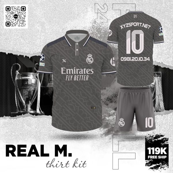 Áo Đấu Real Madrid Màu Xám Thanh Lịch
