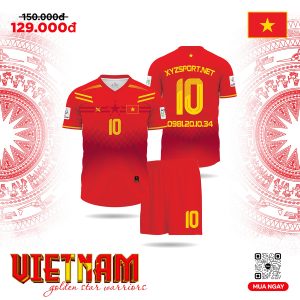 Áo Bóng Đá Việt Nam Màu Đỏ Tươi - Thiết Kế Chiến Binh Sao Vàng