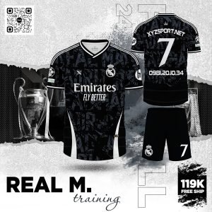 Bộ Quần Áo Thể Thao Real M Training Màu Đen Nổi Bật