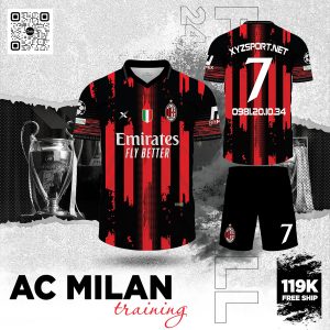Áo Đấu Tập Luyện AC Milan Màu Đỏ Đen Họa Tiết Sọc Năng Động
