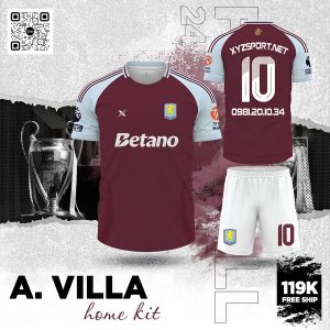 Áo Đấu Aston Villa Sân Nhà 2025 - Màu Đỏ Rượu Vang