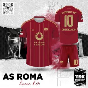 Mẫu Áo Đấu AS Roma Home Kit Màu Đỏ Đô Cổ Điện
