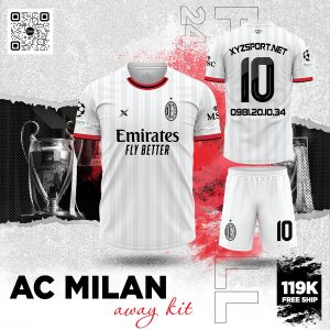 Áo Đấu AC Milan Sân Khách 2024 – Trắng Đỏ Đen Thể Thao Hiện Đại