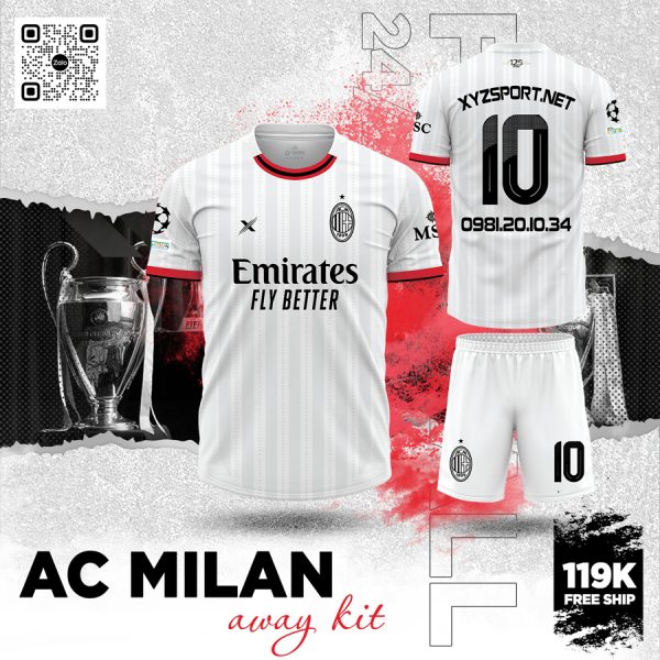 Áo Đấu AC Milan Sân Khách 2024 – Trắng Đỏ Đen Thể Thao Hiện Đại