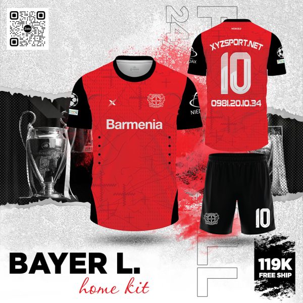 Bộ Quần Áo Thể Thao Bayer L. Home Kit Màu Đỏ