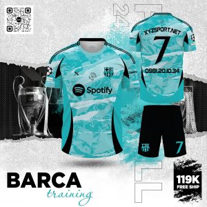 Đồ Đá Banh Barca Training Màu Xanh Ngọc Phối Đen