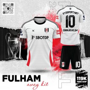 Áo Đấu Fulham Away 2025 Màu Trắng Viền Đỏ Tinh Tế