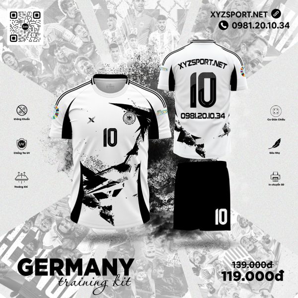 Áo Đấu Germany Training Kit Màu Trắng – Bộ Đồ Tập Luyện Cao Cấp Đậm Chất Đức