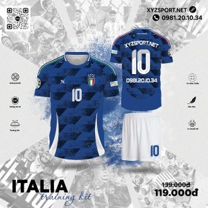 Bộ Quần Áo Đá Banh Italia Training Kit Màu Xanh Bích